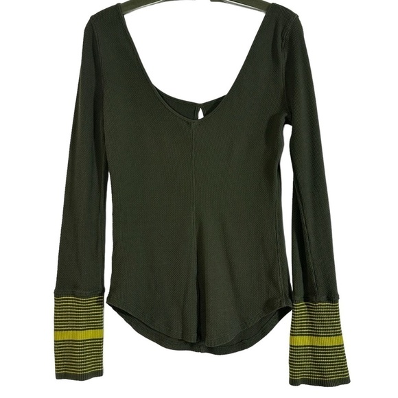 We the Free Green Mod Stripe Waffle Henley Top - Picture 6 of 10